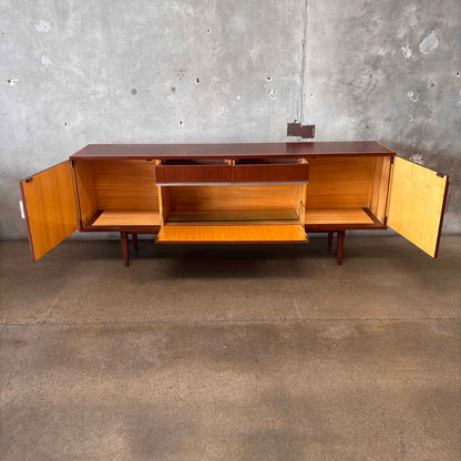 Mid Century Modern Cradenza Teak With Drop Down Compartment Tapered Legs