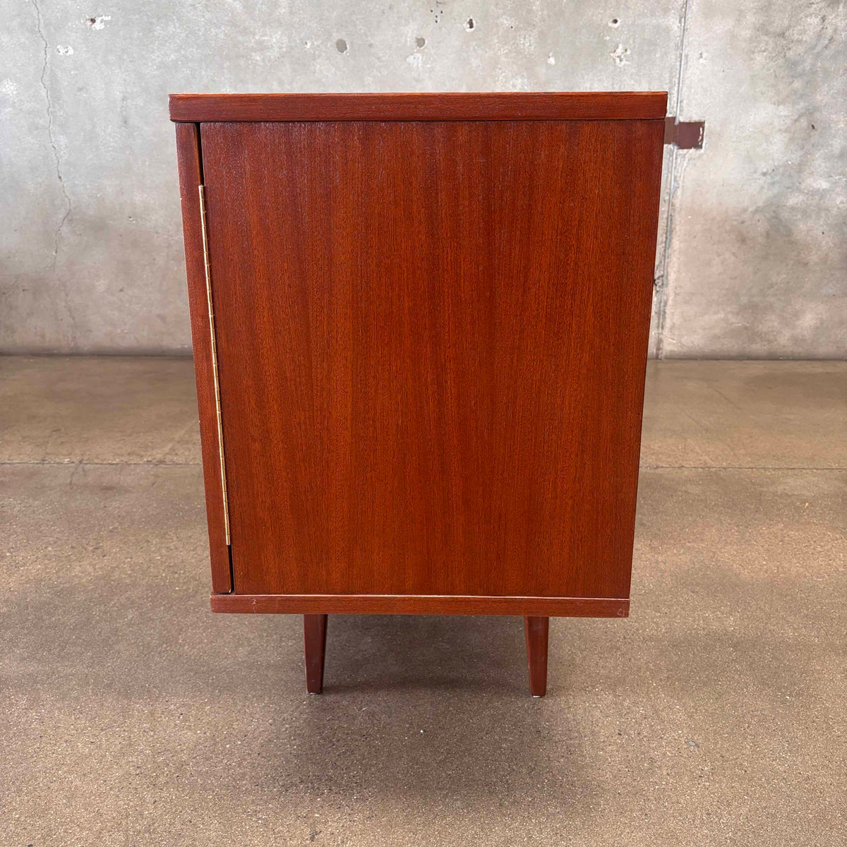Mid Century Modern Cradenza Teak With Drop Down Compartment Tapered Legs