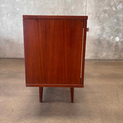 Mid Century Modern Cradenza Teak With Drop Down Compartment Tapered Legs