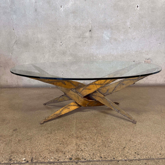 1970s Silas Seandel Midcentury Brutalist - Metal & Glass Coffee Table