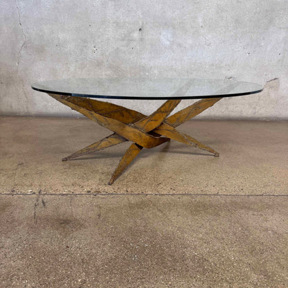 1970s Silas Seandel Midcentury Brutalist - Metal & Glass Coffee Table