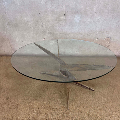 1970s Silas Seandel Midcentury Brutalist - Metal & Glass Coffee Table