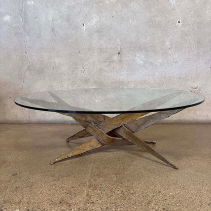 1970s Silas Seandel Midcentury Brutalist - Metal & Glass Coffee Table
