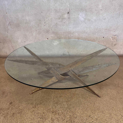 1970s Silas Seandel Midcentury Brutalist - Metal & Glass Coffee Table