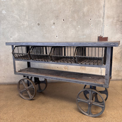 All Steel Factory Rolling Cart/Console Table/Bar Cart