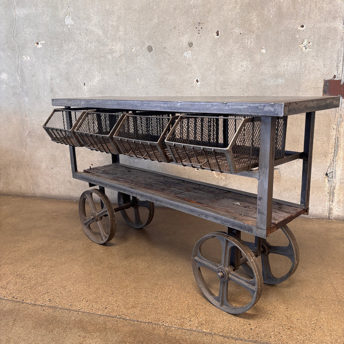 All Steel Factory Rolling Cart/Console Table/Bar Cart