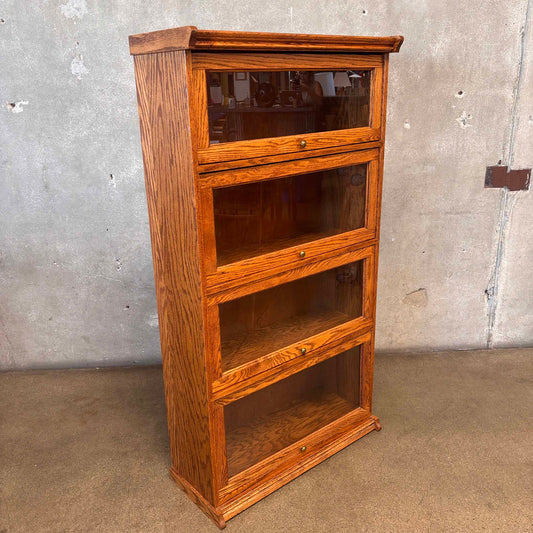 Vintage Oak Lawyer Bookcase 4 tier Cabinet #3