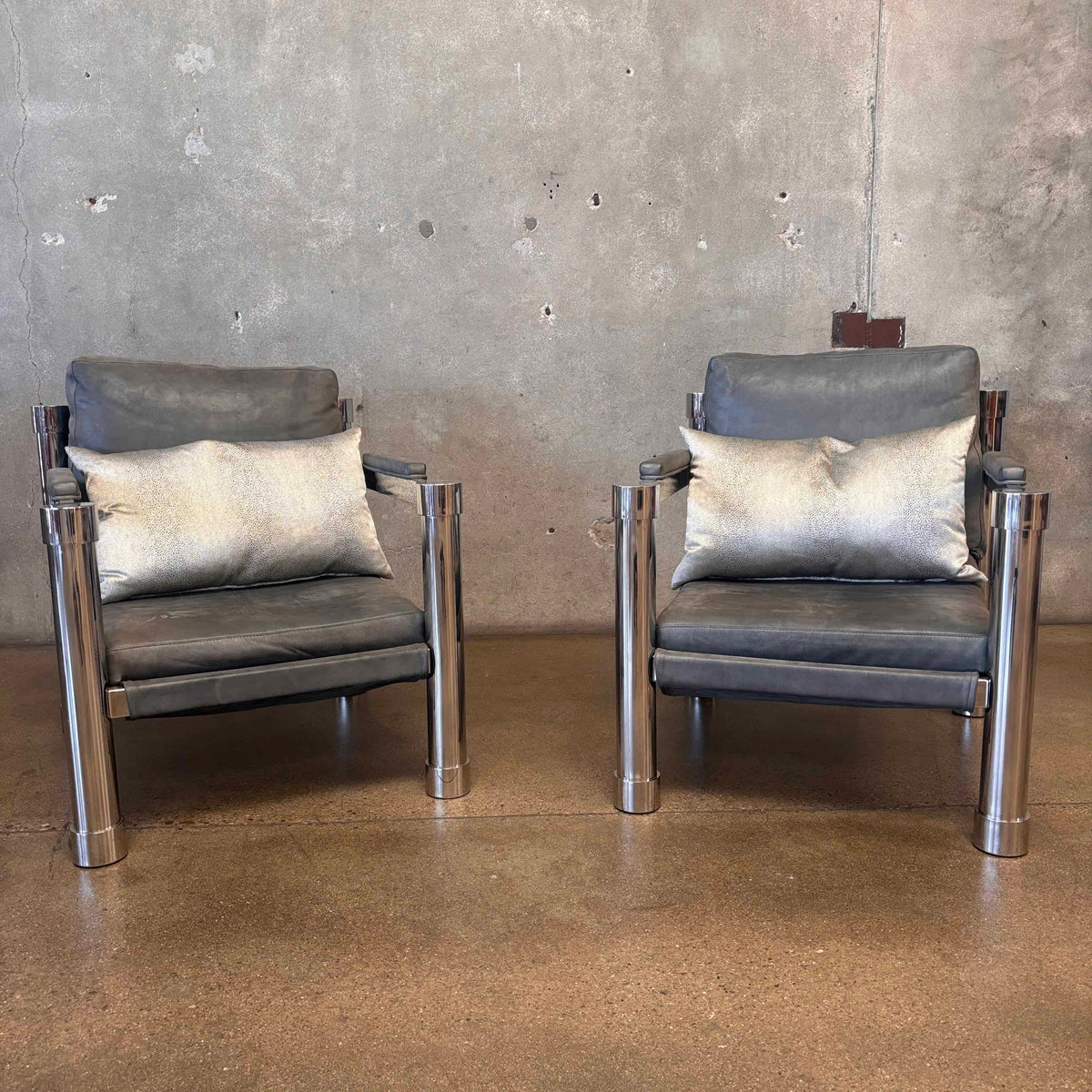 Pair of Beautiful Bernhardt Chesmet + Leather Lounge Chairs