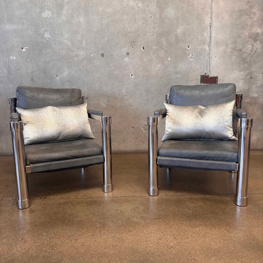 Pair of Beautiful Bernhardt Chesmet + Leather Lounge Chairs