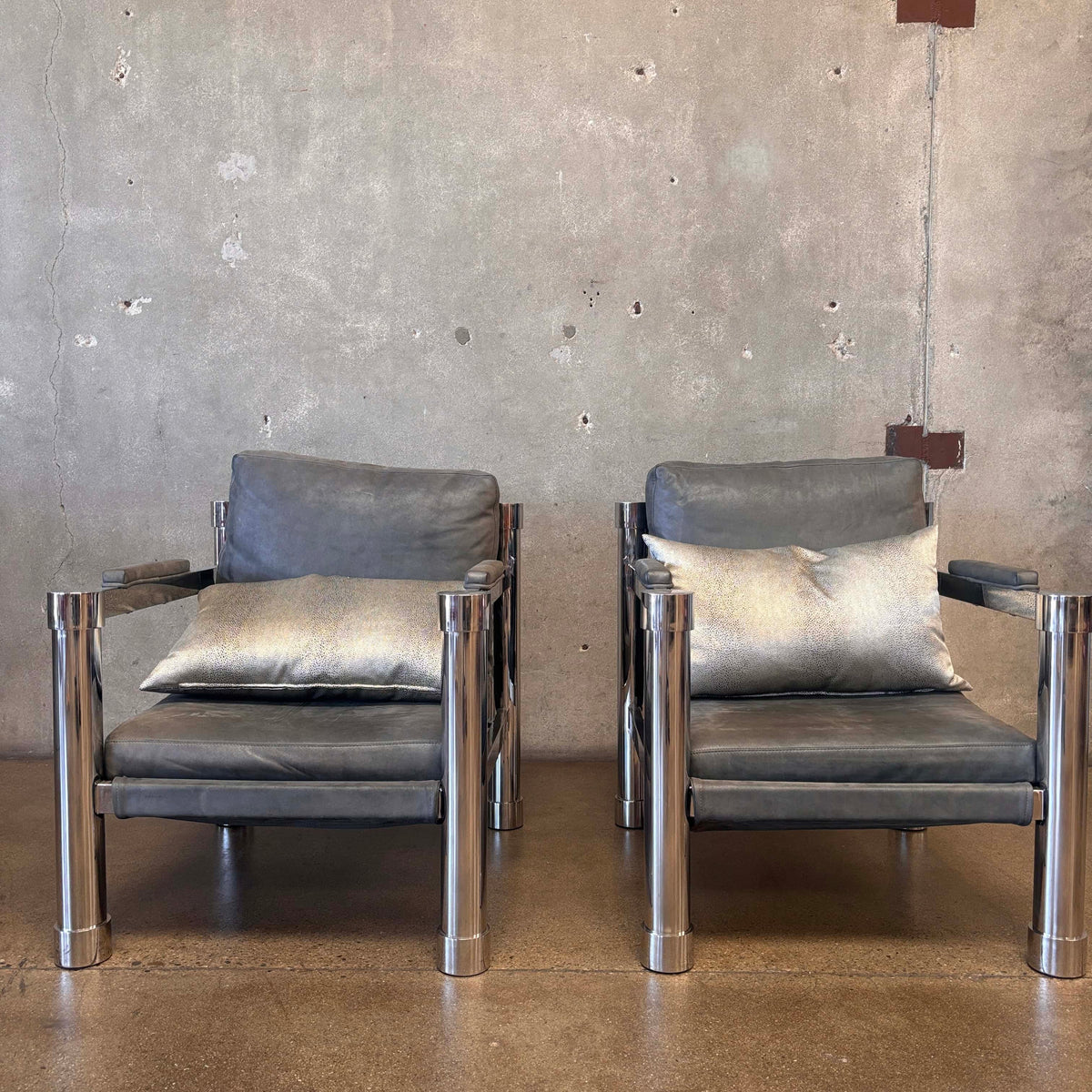 Pair of Beautiful Bernhardt Chesmet + Leather Lounge Chairs