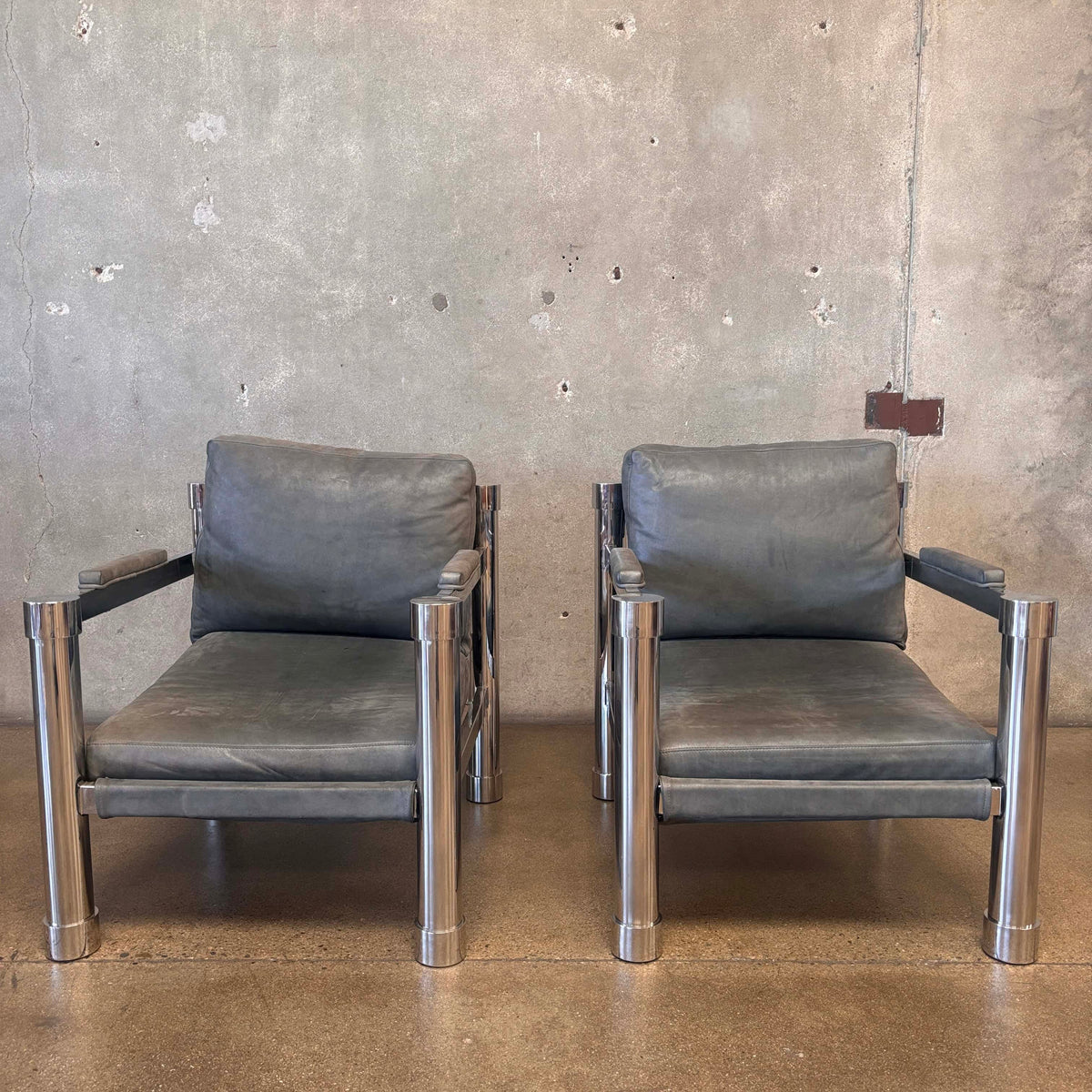Pair of Beautiful Bernhardt Chesmet + Leather Lounge Chairs