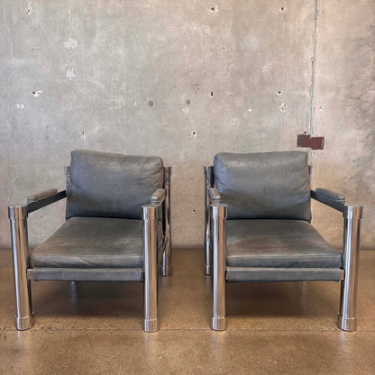 Pair of Beautiful Bernhardt Chesmet + Leather Lounge Chairs