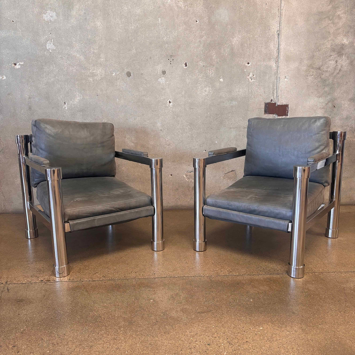 Pair of Beautiful Bernhardt Chesmet + Leather Lounge Chairs