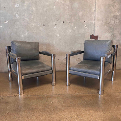 Pair of Beautiful Bernhardt Chesmet + Leather Lounge Chairs