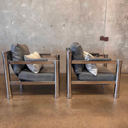 Pair of Beautiful Bernhardt Chesmet + Leather Lounge Chairs