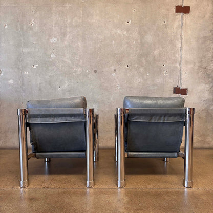 Pair of Beautiful Bernhardt Chesmet + Leather Lounge Chairs