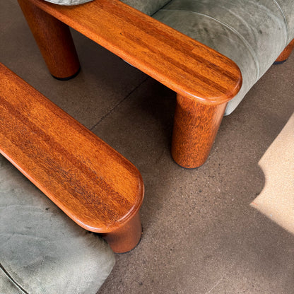Pair of Leather + Palmwood Pair Of Lounge Chairs By Pacific Green