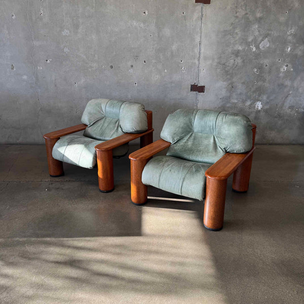 Pair of Leather + Palmwood Pair Of Lounge Chairs By Pacific Green Product Image