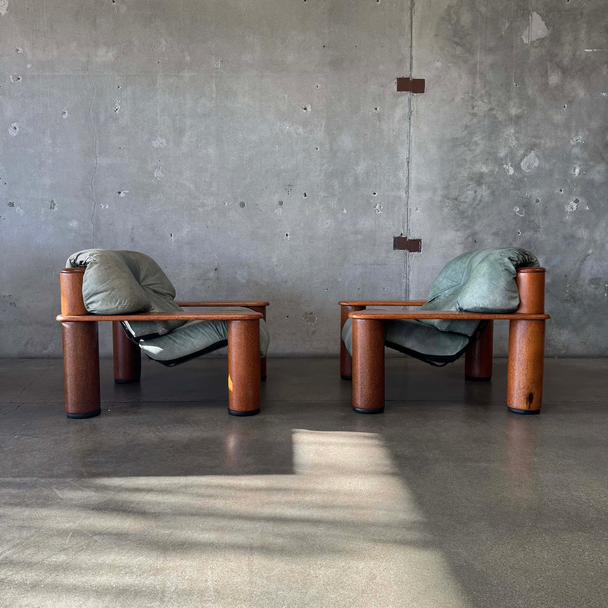 Pair of Leather + Palmwood Pair Of Lounge Chairs By Pacific Green
