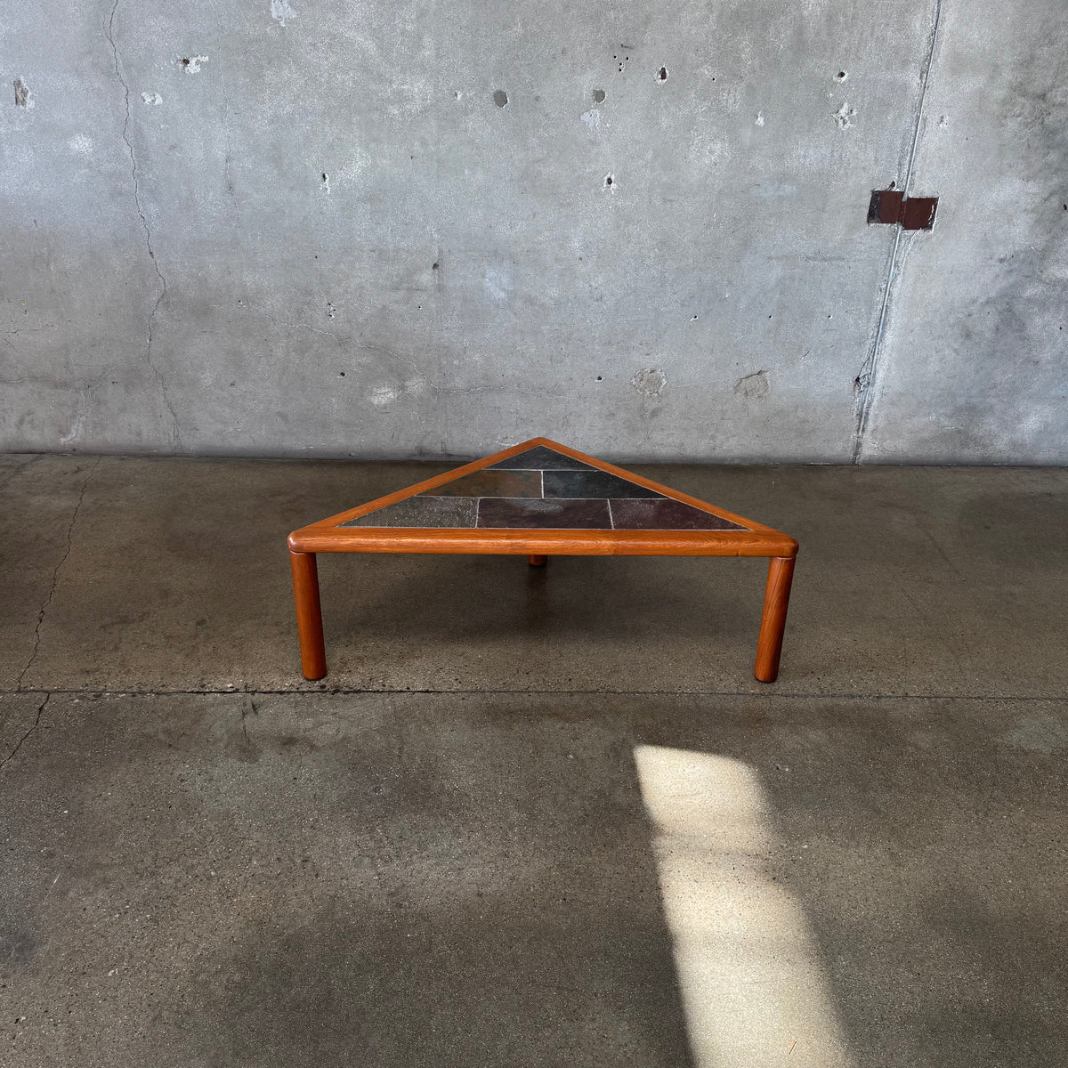 Teak + Slate Corner Table/ Coffee Table By Hasleu, Denmark 1970s