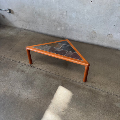 Teak + Slate Corner Table/ Coffee Table By Hasleu, Denmark 1970s