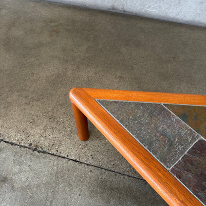Teak + Slate Corner Table/ Coffee Table By Hasleu, Denmark 1970s
