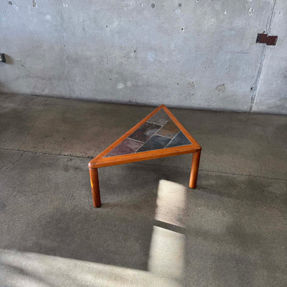 Teak + Slate Corner Table/ Coffee Table By Hasleu, Denmark 1970s