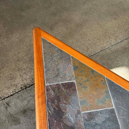 Teak + Slate Corner Table/ Coffee Table By Hasleu, Denmark 1970s