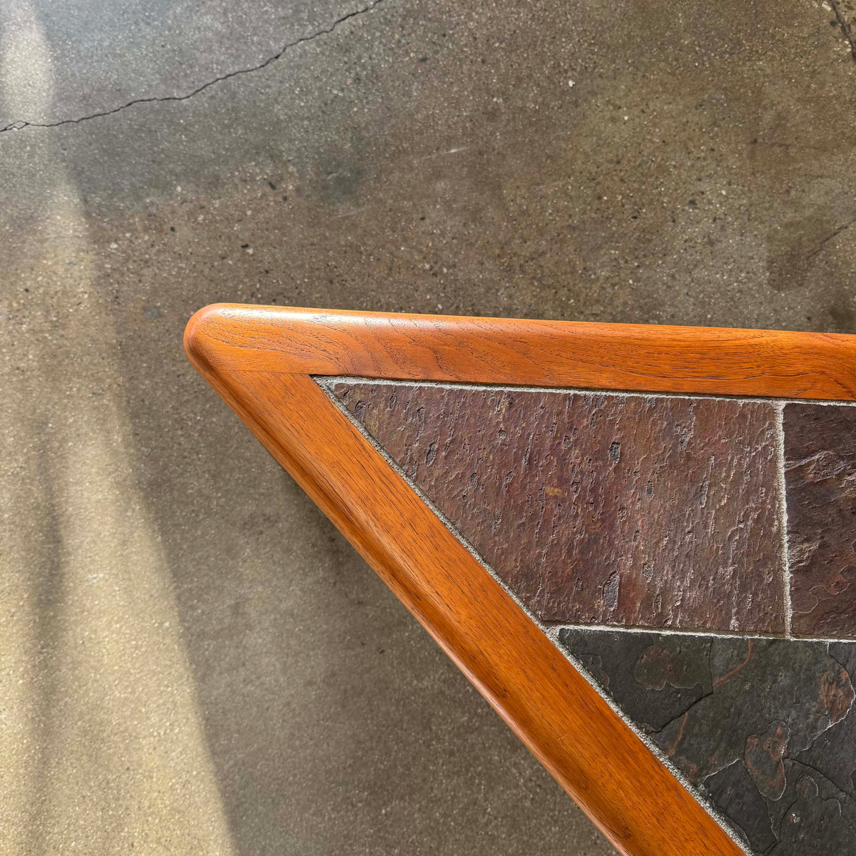 Teak + Slate Corner Table/ Coffee Table By Hasleu, Denmark 1970s