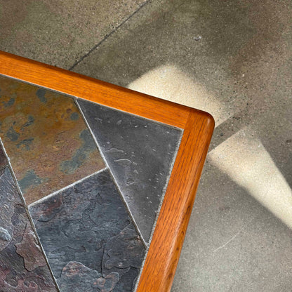 Teak + Slate Corner Table/ Coffee Table By Hasleu, Denmark 1970s