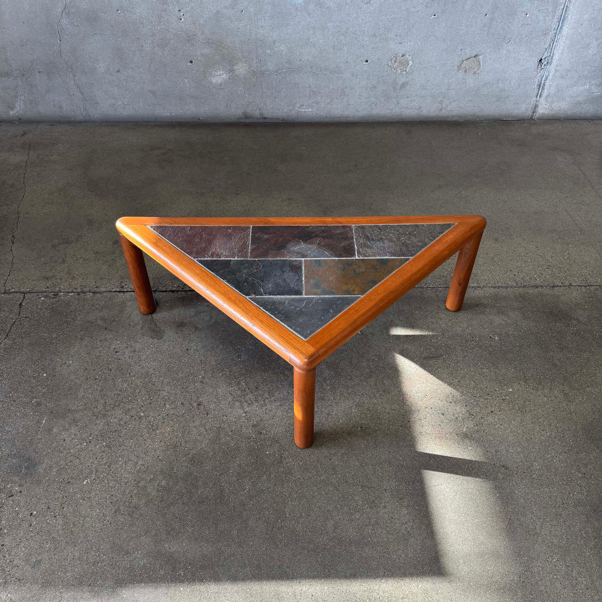 Teak + Slate Corner Table/ Coffee Table By Hasleu, Denmark 1970s