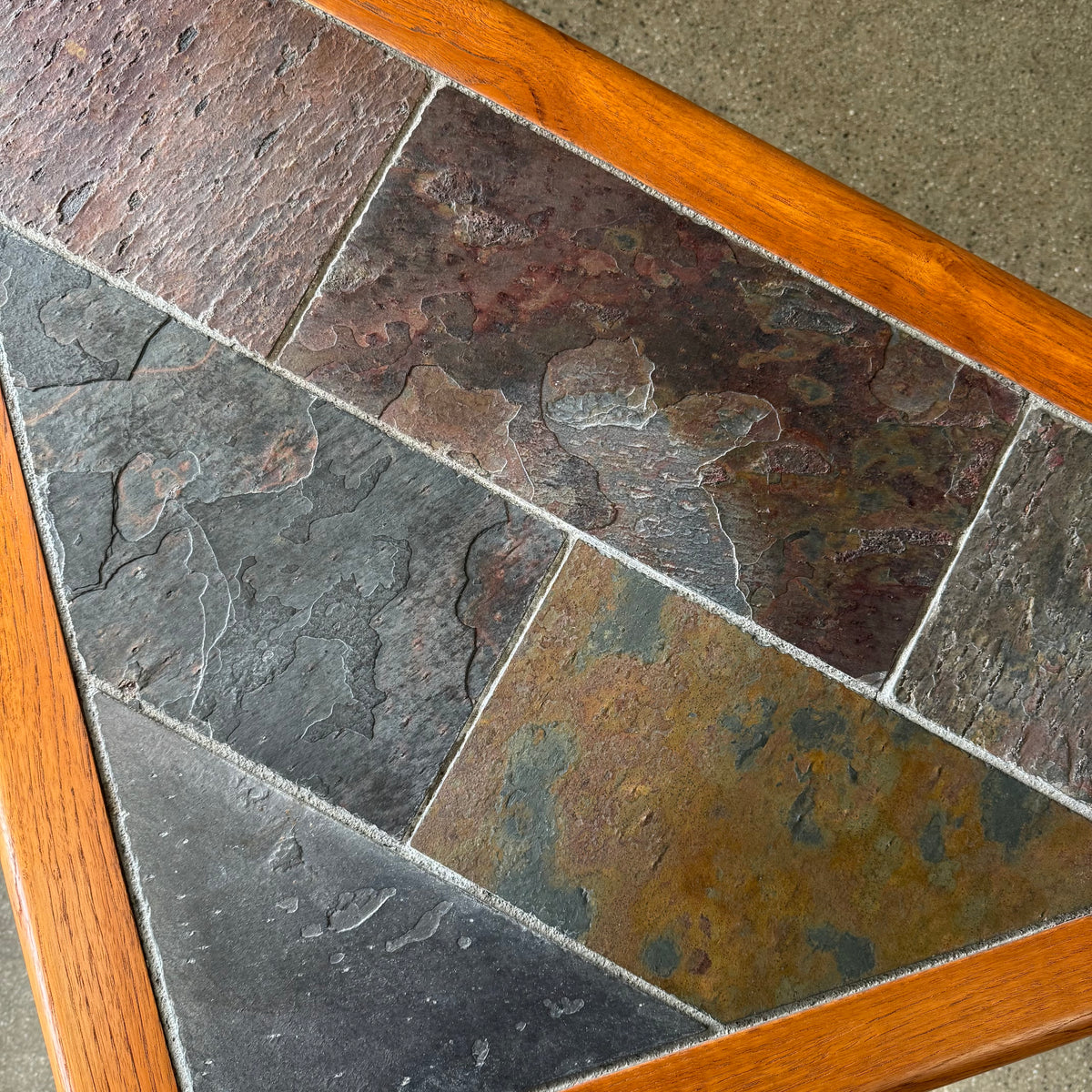 Teak + Slate Corner Table/ Coffee Table By Hasleu, Denmark 1970s