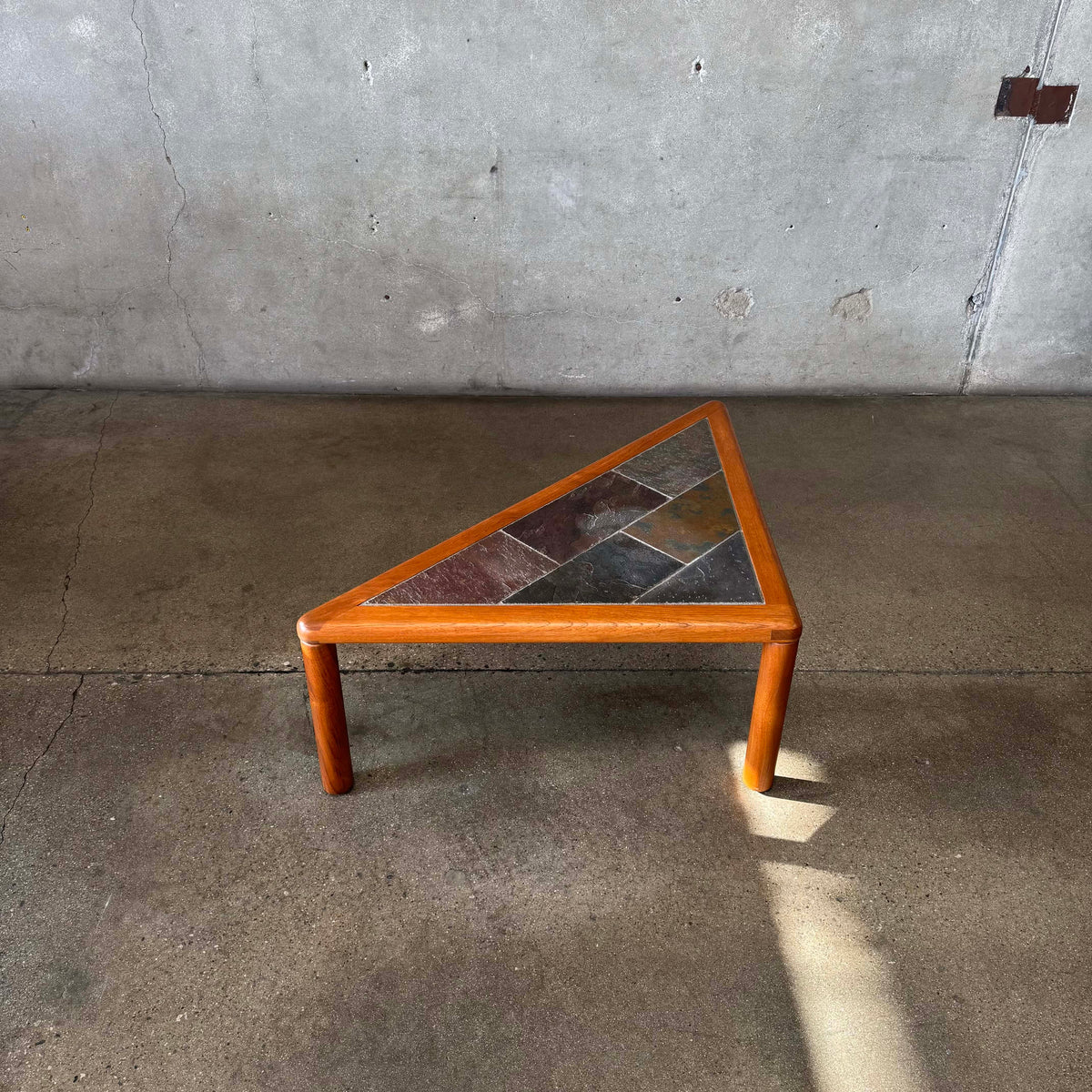 Teak + Slate Corner Table/ Coffee Table By Hasleu, Denmark 1970s