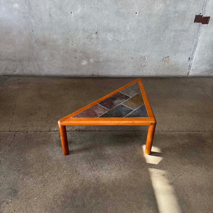 Teak + Slate Corner Table/ Coffee Table By Hasleu, Denmark 1970s