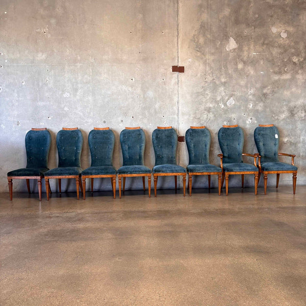 Set of Eight Burlwood Dining Chairs - Six Side Chairs & Two Arm Chairs