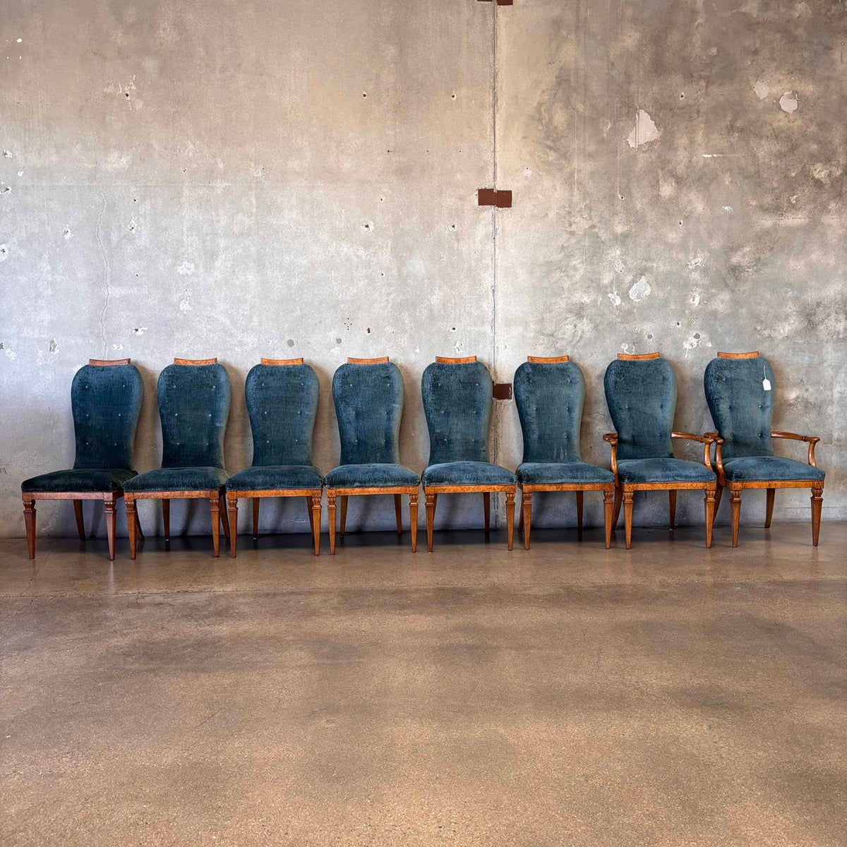 Set of Eight Burlwood Dining Chairs - Six Side Chairs & Two Arm Chairs