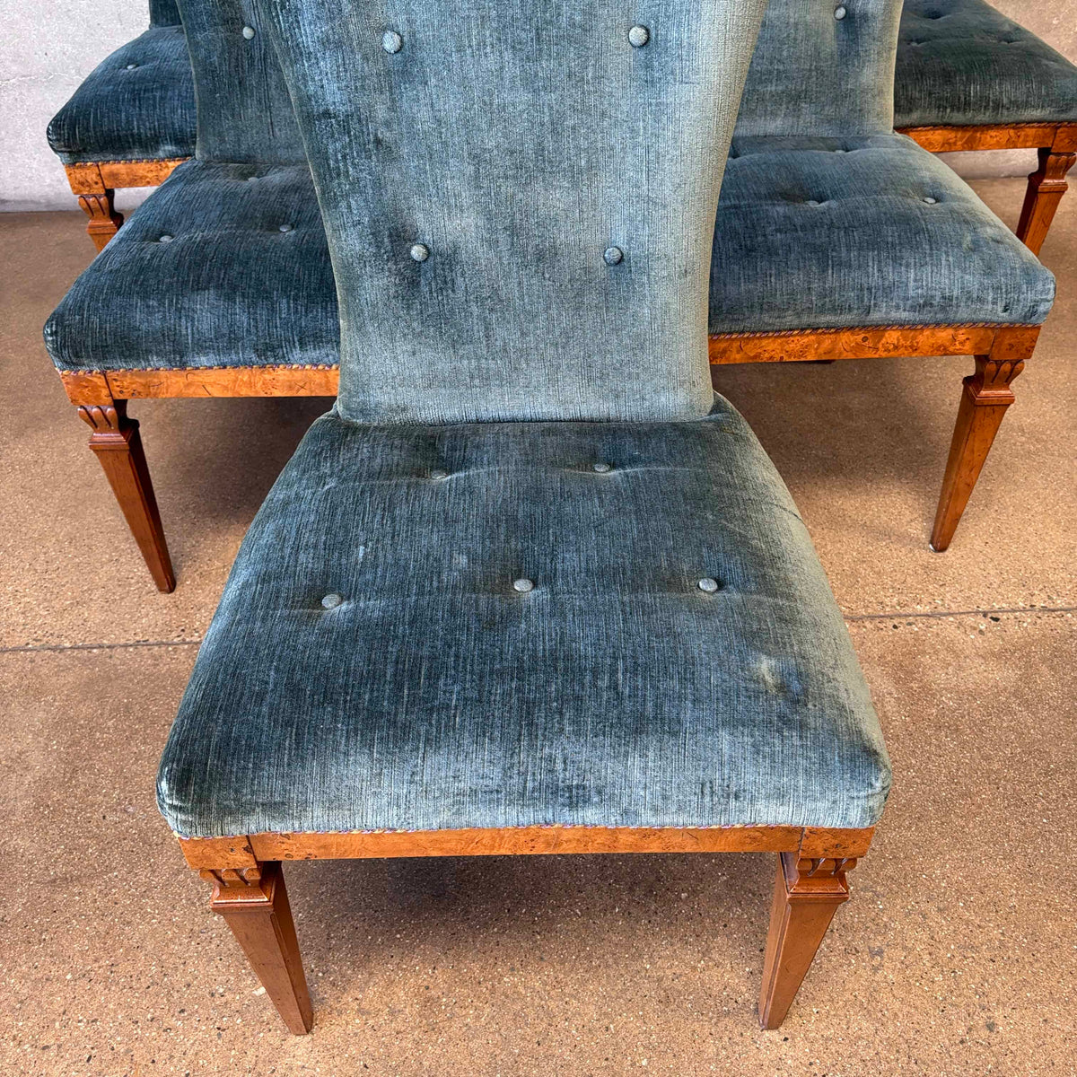 Set of Eight Burlwood Dining Chairs - Six Side Chairs & Two Arm Chairs