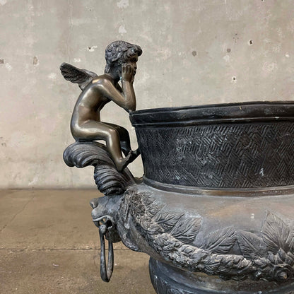 Pair of Vintage Classical Bronze Cherub Urns