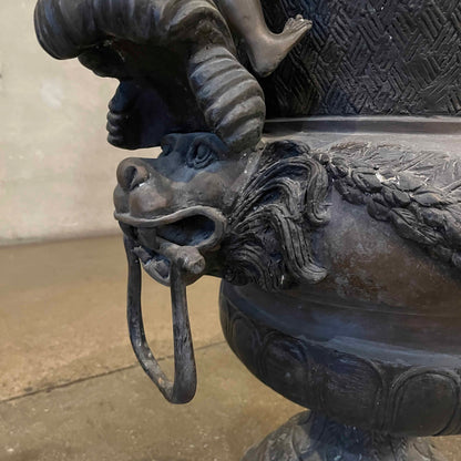 Pair of Vintage Classical Bronze Cherub Urns