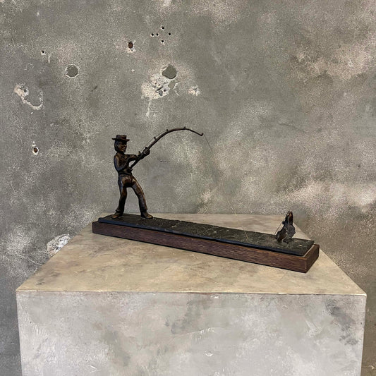 Vintage Bronze Fisherman Sculpture