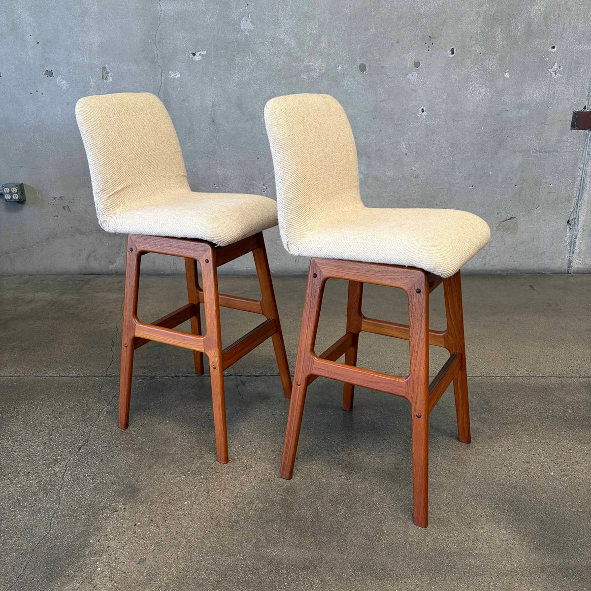 Pair of Mid Century Teak Barstools - AS IS