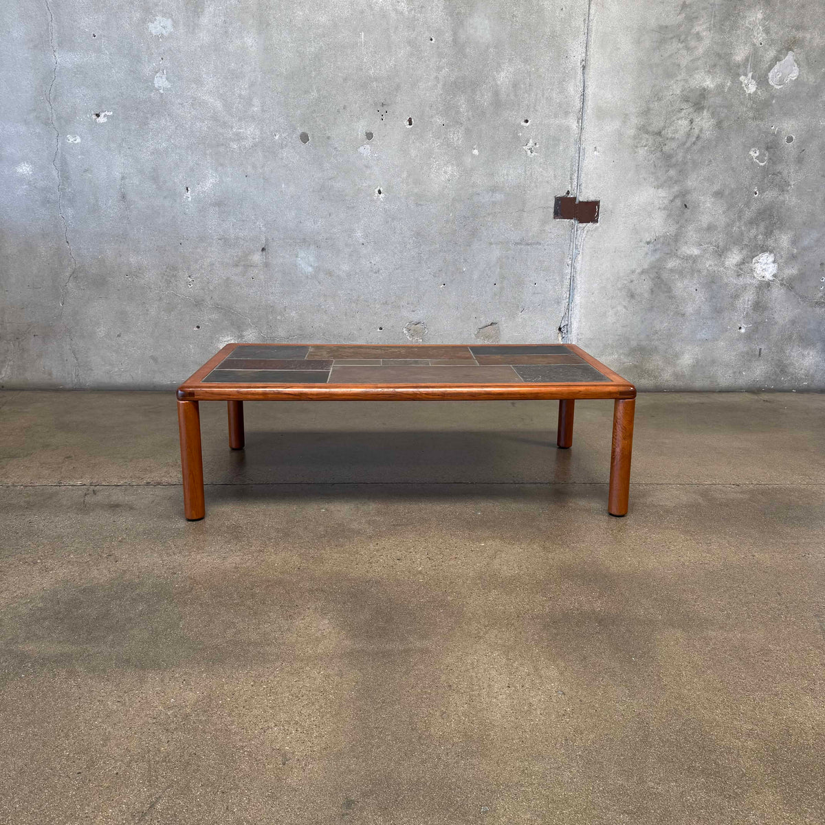 Danish Modern Teak + Slate Mosaic Coffee Table