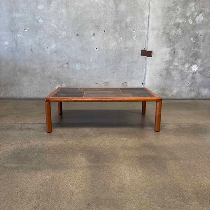 Danish Modern Teak + Slate Mosaic Coffee Table