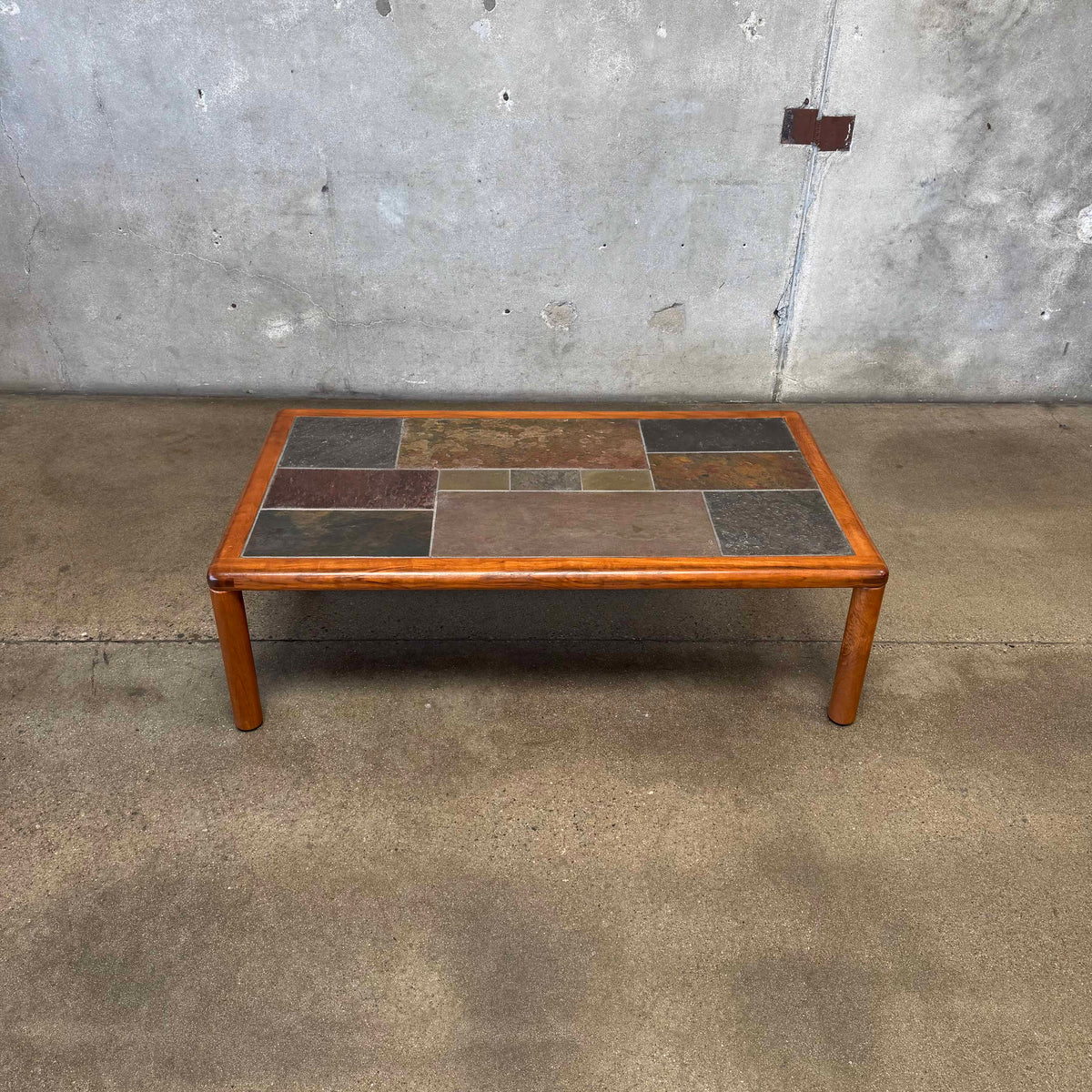 Danish Modern Teak + Slate Mosaic Coffee Table
