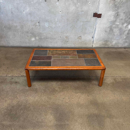 Danish Modern Teak + Slate Mosaic Coffee Table