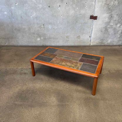 Danish Modern Teak + Slate Mosaic Coffee Table