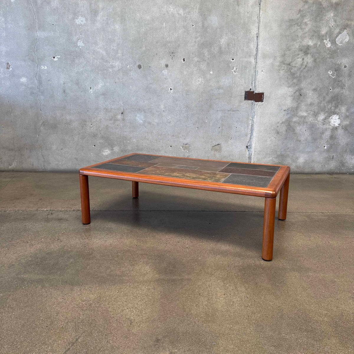 Danish Modern Teak + Slate Mosaic Coffee Table