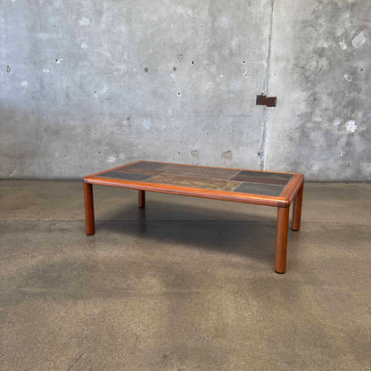 Danish Modern Teak + Slate Mosaic Coffee Table