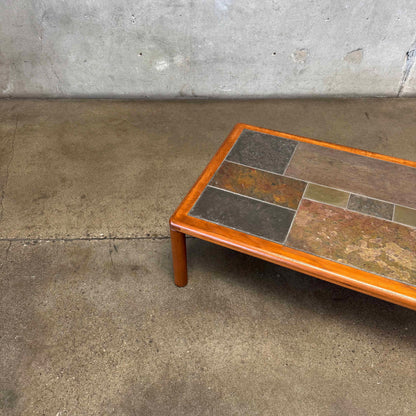 Danish Modern Teak + Slate Mosaic Coffee Table