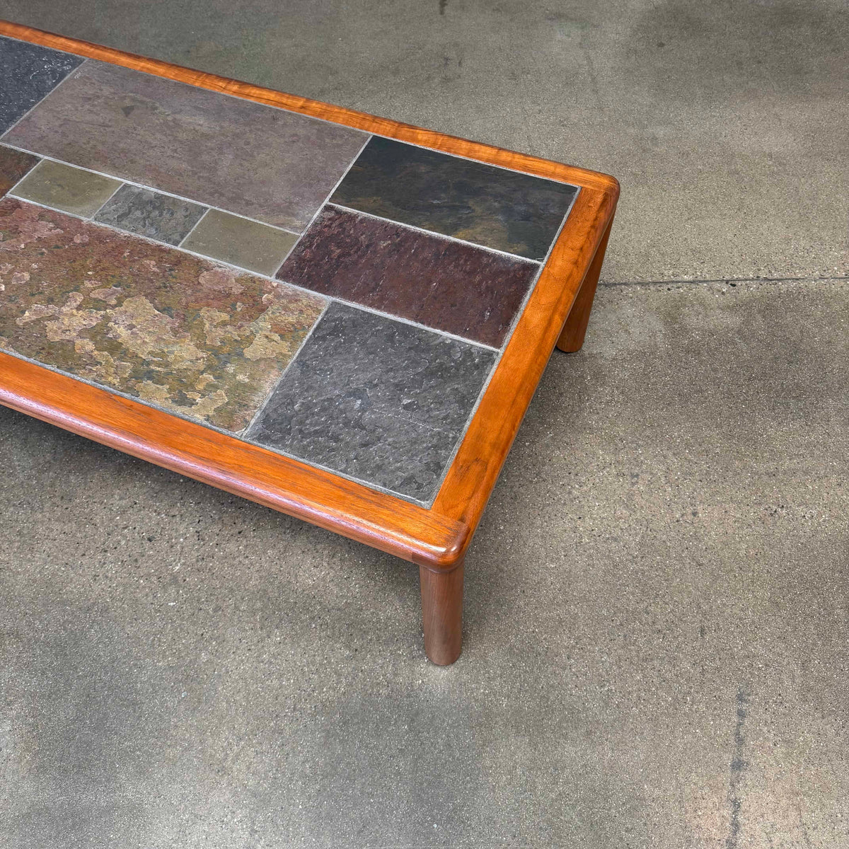 Danish Modern Teak + Slate Mosaic Coffee Table
